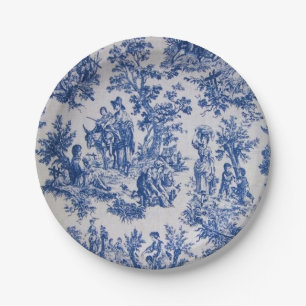 Frans toile de jouy blauw en wit elegant papieren bordje