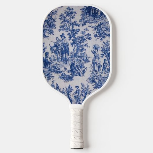 Frans toile de jouy blauw en wit elegant pickleball paddle (Voorkant)