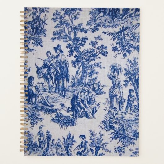 Frans toile de jouy blauw en wit elegant planner (Voorkant)