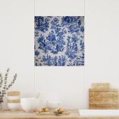 Frans toile de jouy blauw en wit elegant poster (Keuken)
