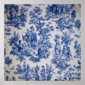 Frans toile de jouy blauw en wit elegant poster (Voorkant)