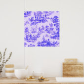 Frans toile de jouy blauw en wit elegant poster (Keuken)