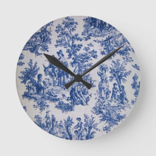 Frans toile de jouy blauw en wit elegant ronde klok