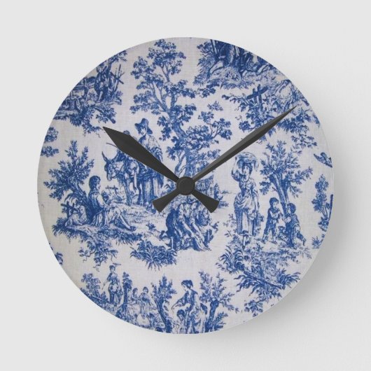 Frans toile de jouy blauw en wit elegant ronde klok (Voorkant)