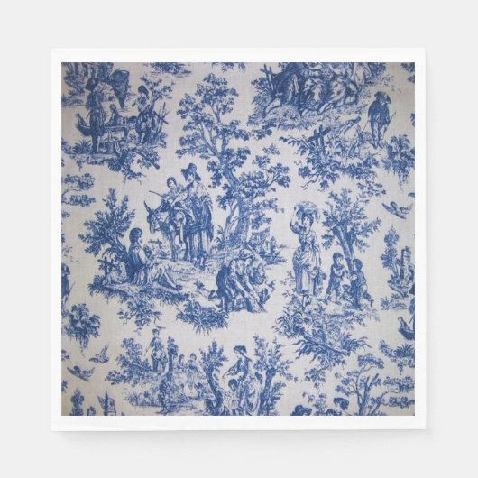 Frans toile de jouy blauw en wit elegant servet (Voorkant)