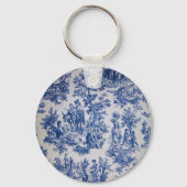 Frans toile de jouy blauw en wit elegant sleutelhanger (Voorkant)
