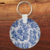 Frans toile de jouy blauw en wit elegant sleutelhanger (Voorkant)