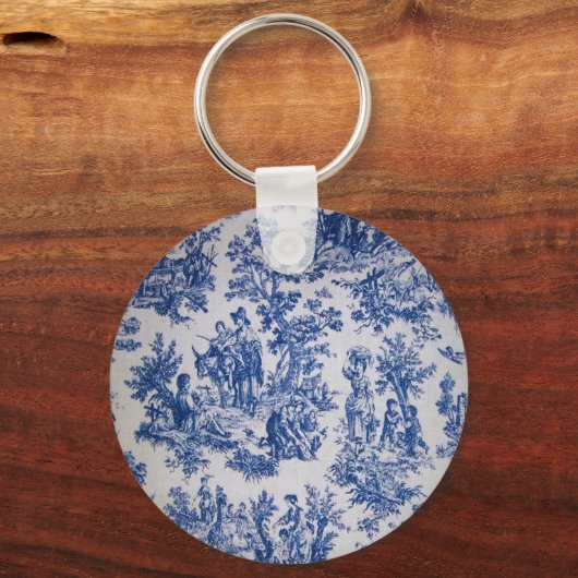 Frans toile de jouy blauw en wit elegant sleutelhanger (Voorkant)