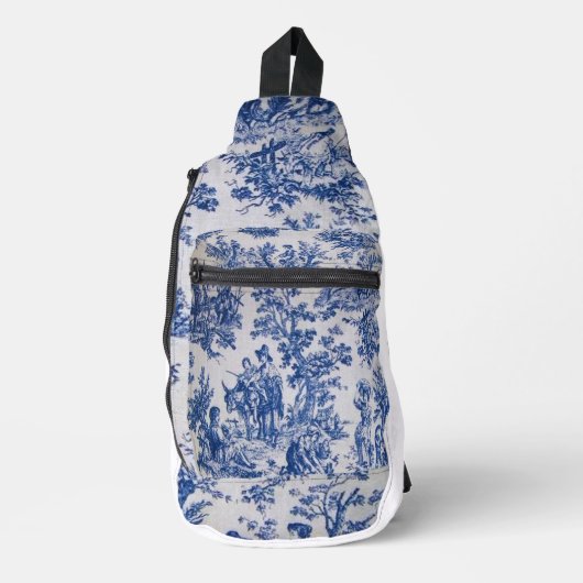 Frans toile de jouy blauw en wit elegant sling bag (Voorkant)