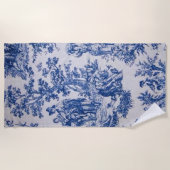 Frans toile de jouy blauw en wit elegant strandlaken (Voorkant)