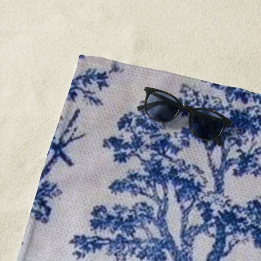 Frans toile de jouy blauw en wit elegant strandlaken (In situ)