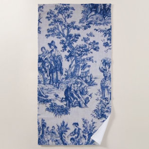 Frans toile de jouy blauw en wit elegant strandlaken