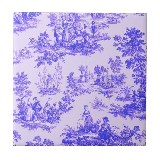 Frans toile de jouy blauw en wit elegant tegeltje (Voorkant)