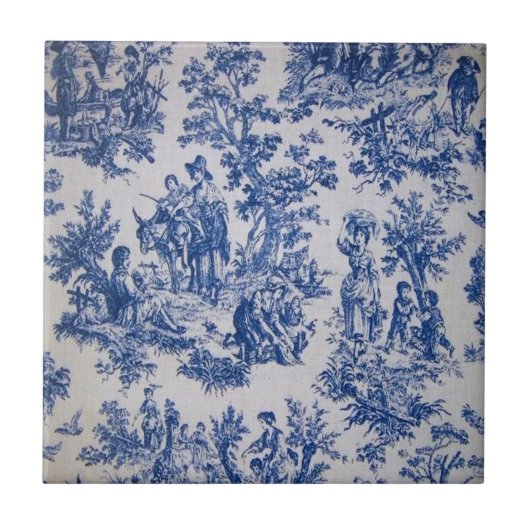Frans toile de jouy blauw en wit elegant tegeltje (Voorkant)