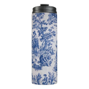 Frans toile de jouy blauw en wit elegant thermosbeker