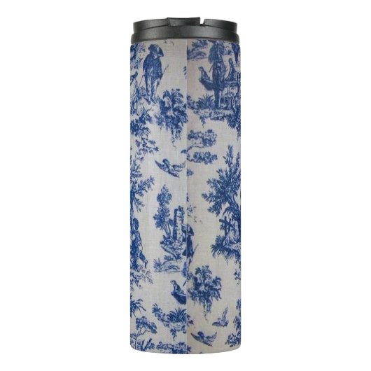 Frans toile de jouy blauw en wit elegant thermosbeker (Achterkant)