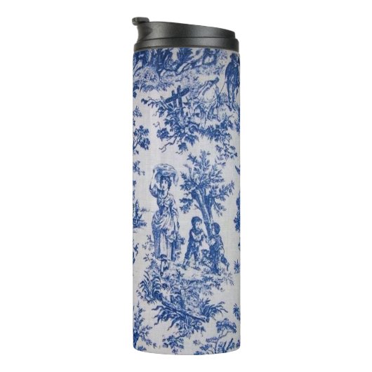 Frans toile de jouy blauw en wit elegant thermosbeker (Geroteerd rechts)