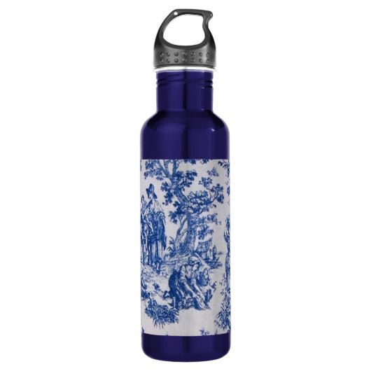 Frans toile de jouy blauw en wit elegant waterfles  (Voorkant)
