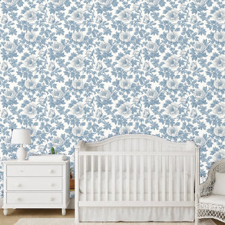 Frans Toile De Jouy Bloemendecor Blauw Chic Tuin Behang