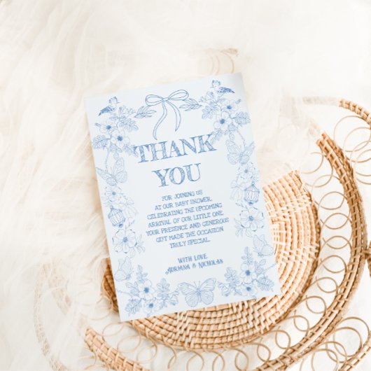 Frans Toile De Jouy Boy Baby shower Bedankkaart