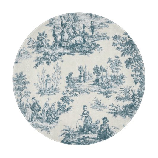 Frans toile de jouy sage groen elegant glas snijplank (Voorkant)