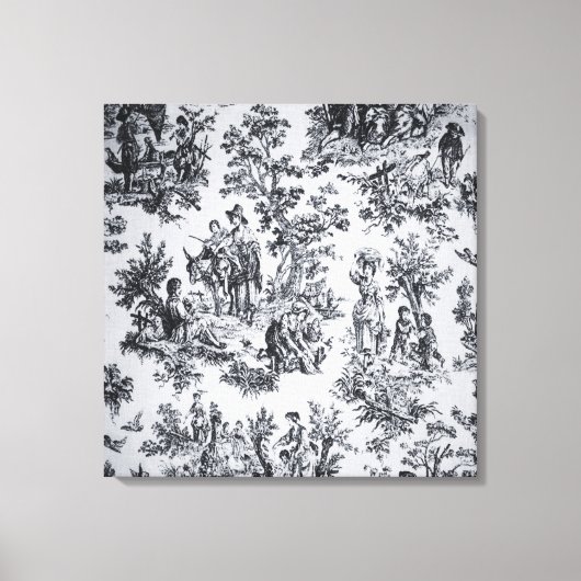 Frans toile de jouy zwart en wit elegant canvas afdruk (Voorkant)