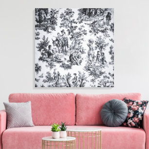 Frans toile de jouy zwart en wit elegant canvas afdruk