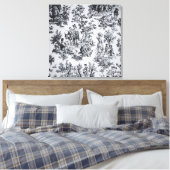 Frans toile de jouy zwart en wit elegant canvas afdruk (Insitu (Slaapkamer))