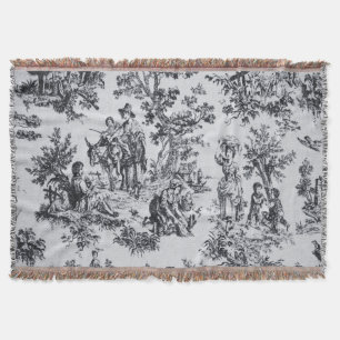 Frans toile de jouy zwart en wit elegant deken
