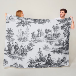 Frans toile de jouy zwart en wit elegant fleece deken