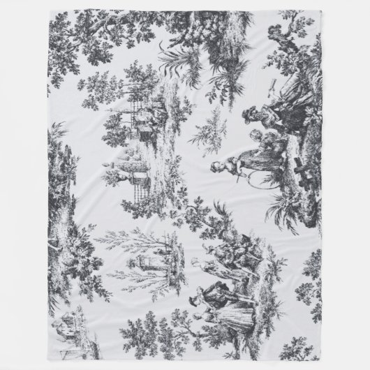 Frans toile de jouy zwart en wit elegant fleece deken (Voorkant)