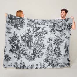 Frans toile de jouy zwart en wit elegant fleece deken