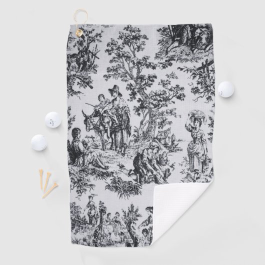 Frans toile de jouy zwart en wit elegant golfhanddoek
