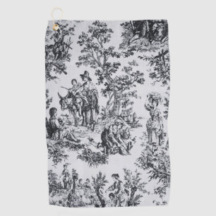 Frans toile de jouy zwart en wit elegant golfhanddoek