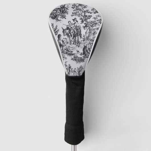 Frans toile de jouy zwart en wit elegant golfheadcover (Voorkant)