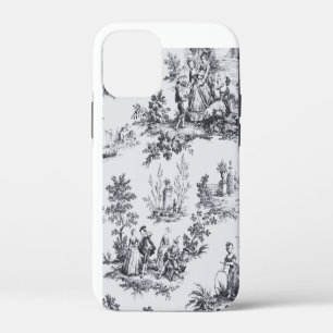 Frans toile de jouy zwart en wit elegant iPhone 12 mini hoesje