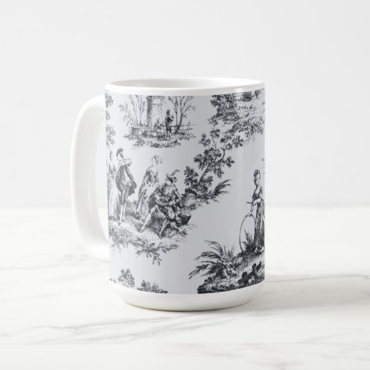 Frans toile de jouy zwart en wit elegant koffiemok (Voorkant links)