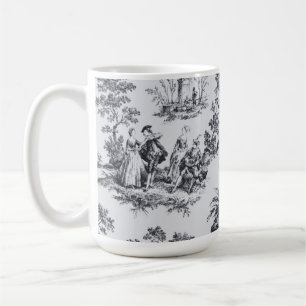 Frans toile de jouy zwart en wit elegant koffiemok
