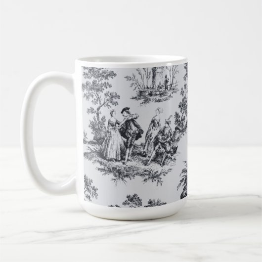 Frans toile de jouy zwart en wit elegant koffiemok (Links)