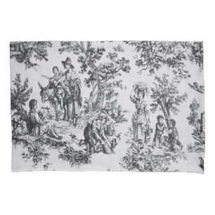 Frans toile de jouy zwart en wit elegant kussensloop