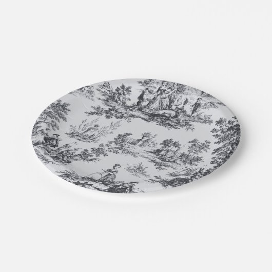 Frans toile de jouy zwart en wit elegant papieren bordje (Gekanteld)