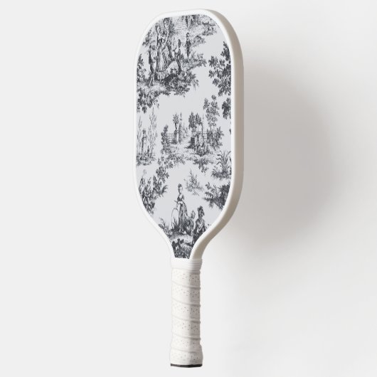 Frans toile de jouy zwart en wit elegant pickleball paddle (Links)