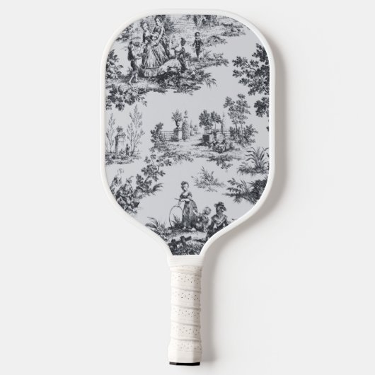 Frans toile de jouy zwart en wit elegant pickleball paddle (Achterkant)