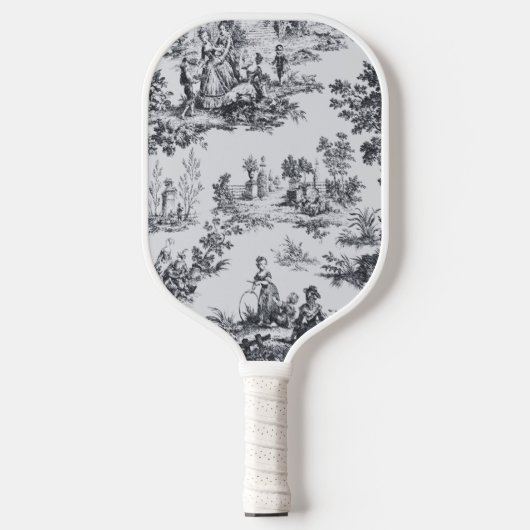 Frans toile de jouy zwart en wit elegant pickleball paddle (Voorkant)