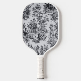 Frans toile de jouy zwart en wit elegant pickleball paddle