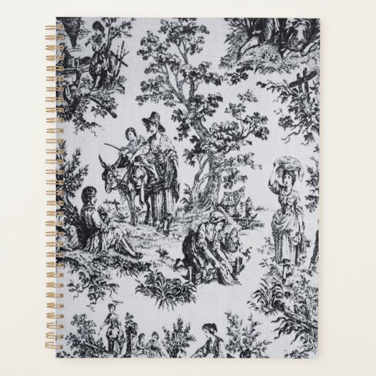 Frans toile de jouy zwart en wit elegant planner (Voorkant)