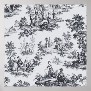 Frans toile de jouy zwart en wit elegant poster