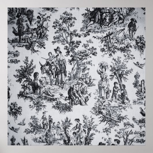 Frans toile de jouy zwart en wit elegant poster (Voorkant)