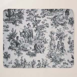 Frans toile de jouy zwart en wit elegant sherpa deken