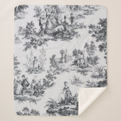 Frans toile de jouy zwart en wit elegant sherpa deken (Voorkant)